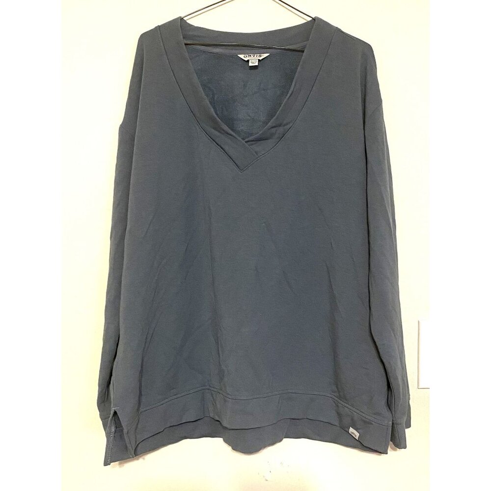 Women's Orvis Classic Collection Royal Blue Fleece V-Neck Sweatshirt Size XL